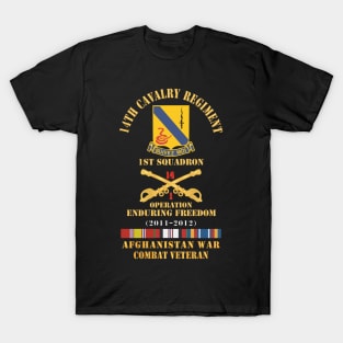 Army - 14th Cavalry Regiment w Cav Br - 1st Squadron - OEF - 2011-2012 - Red Txt Cbt Vet w AFGHAN SVC X 300 T-Shirt